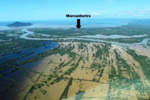 Aerial view of Maroantsetra flooding (Medair)
