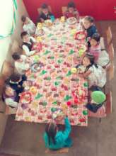 A group of children having their lunch