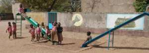 Children playing in the yard of the nursery school