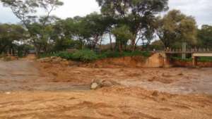 River flooding during heavy rain in north Kenya