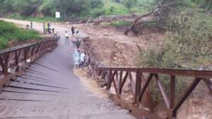 Road bridge destroyed by floods