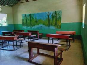 Classroom in the new school prepared for survivors