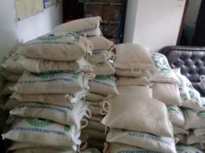 Packages of rice ready for distribution