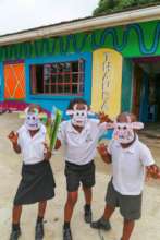 Participants making Gruffalo masks!