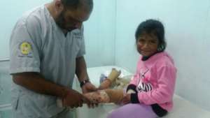 Getting her prosthesis