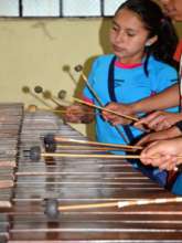 Practicing the marimba