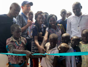 Cutting the ribbon at the Child Resource Center.