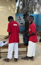 karate camp attendees with their new shirts