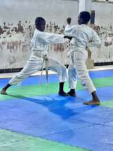 Young karateka during grading