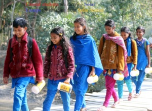 Solar lamp carrying by the students