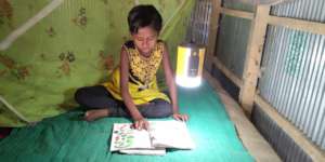 Students are continuing education using solar lamp