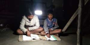 Students are studing with the help of Solar light