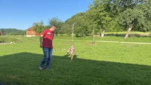 A volunteer at the Peace Farm