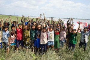Children are happy for planting mangroves