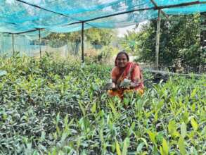 Happy women with own raised saplings