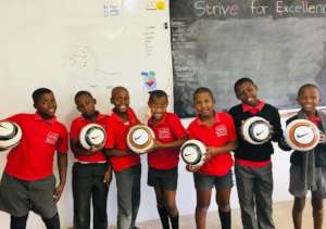 Excited boys about their soccer ball donation