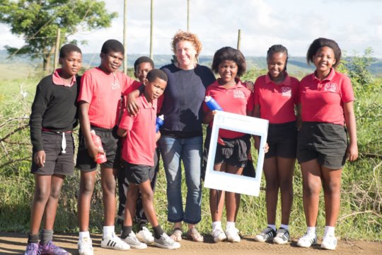 School founder Lou with Grade 6 students