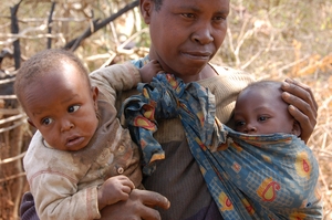 Mother and twins being treated for malnutrition