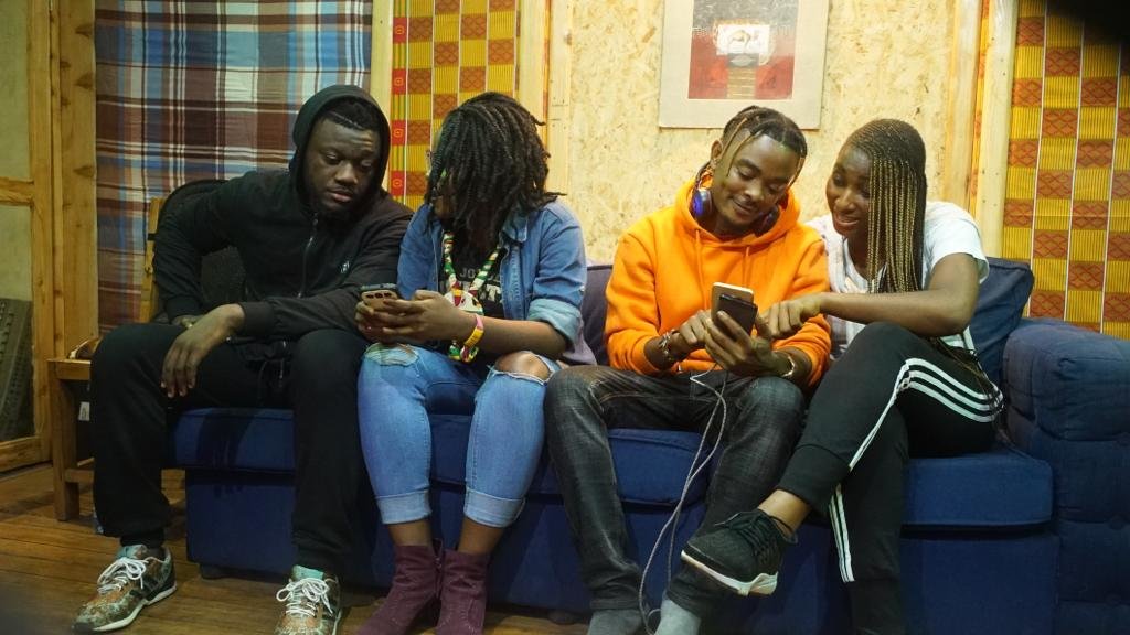Lesline and artists at a working session