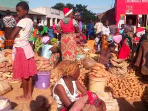 Surplus sweet potatoes are sold at the market