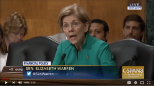 Screen shot of Warren Video w/Mnuchin Hearing
