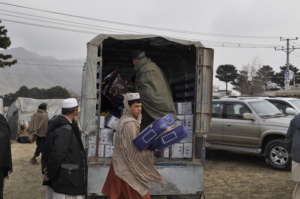 Winter aid distribution in an IDP camp