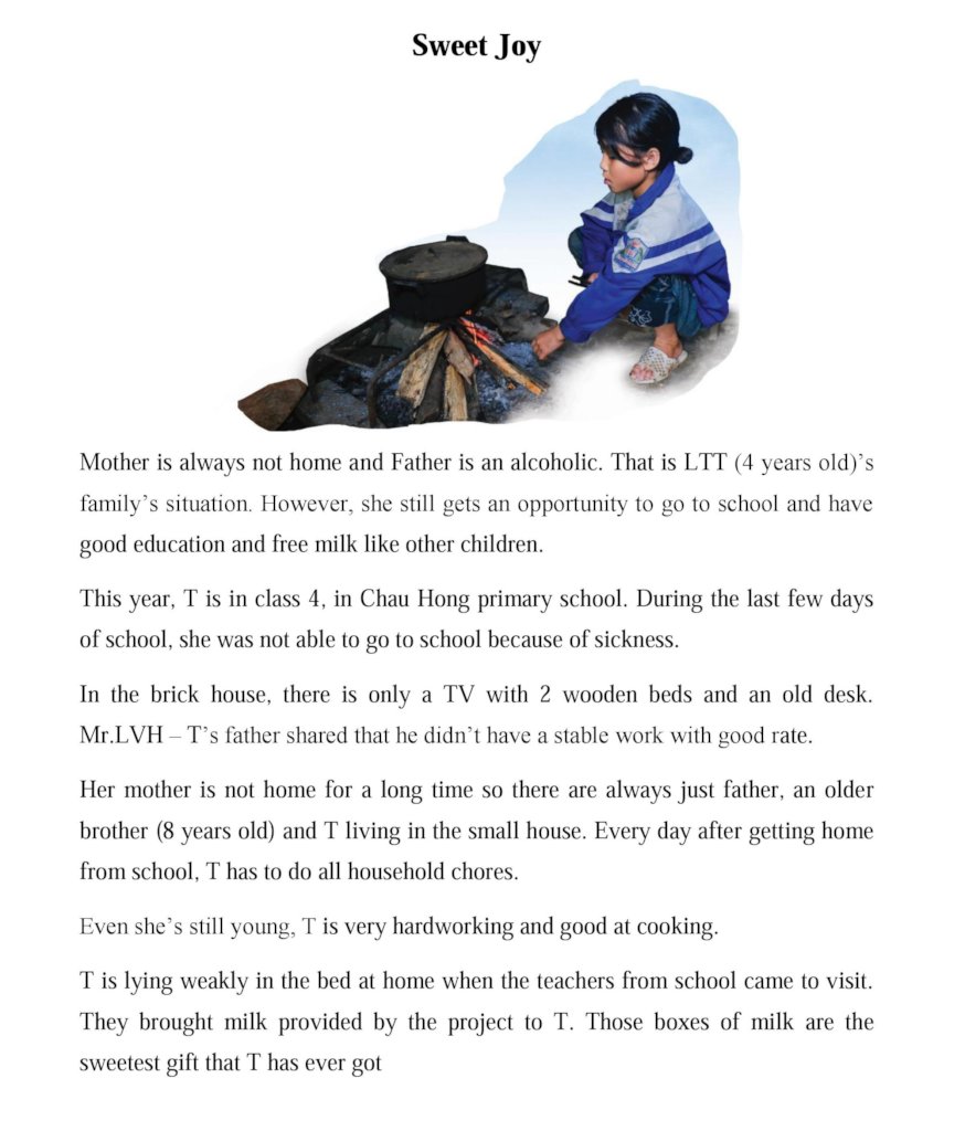 Daily School Milk for 300 Poor Children in Vietnam