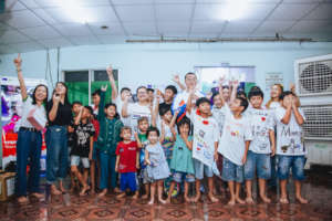 Rapper Wowy with children at Cepore Hocmon