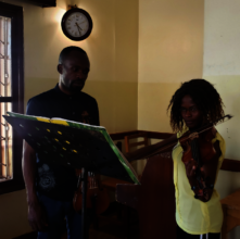 Phiona violin lesson before Lockdown