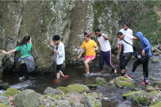 The team hiked back to camp through a river!