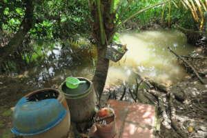 Polluted river water