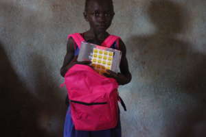 Abie was excited to receive school supplies