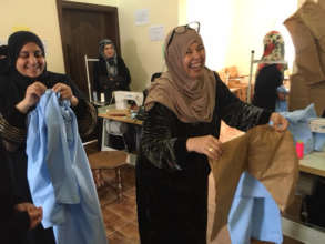 Women learning to sew