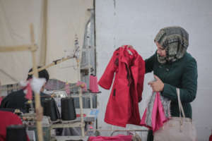 Making the jackets and clothes at factory in Gaza