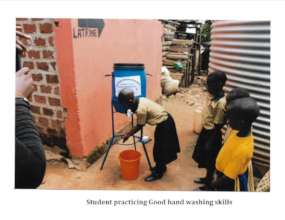 Students demonstrating good hand washing