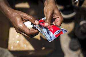 A package of peanut-based therapeutic paste.