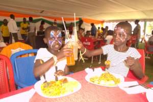 The girls enjoying special meal on Christmas