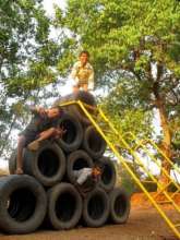 Tire climbing wall