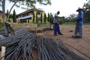 Working on the rebar frames for the foundation