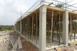The supports are up and the ceiling beams are next