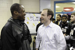 Adam Levner (CE's ED) w/ supporter and students