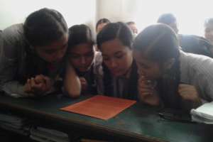 School girls working on case studies