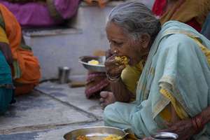 elderly woman sponsorship in happy oldage home