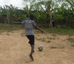 Playing football at the shelter