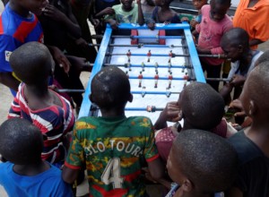 Playing with the new foosball table