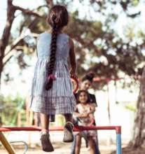 Children playing in Pikpa after lunch