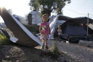 Two girls living in Moria camp