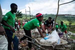 Earth Day clean-up in Rwaihamba trading centre