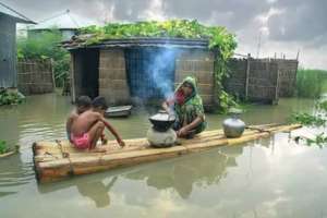 Flood victims preparing their food