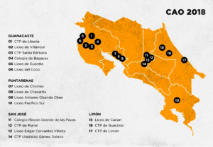 Map with the participating high schools